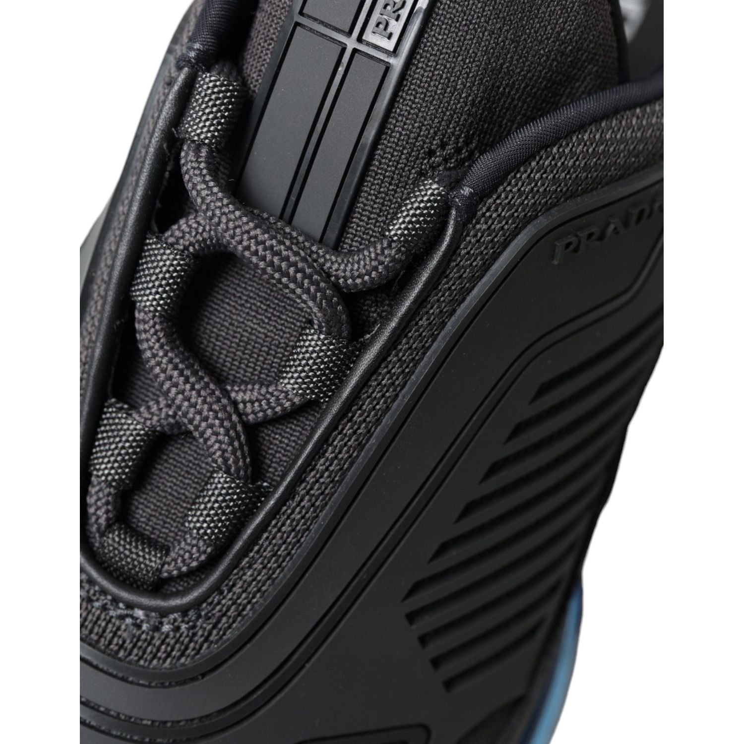 Prada Black Blue Rubber Knit Slip On Low Top Sneakers Shoes
