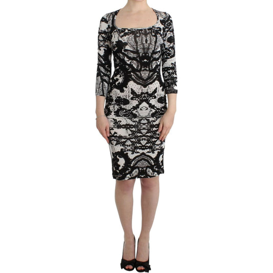 Cavalli Black Printed Sheath Dress