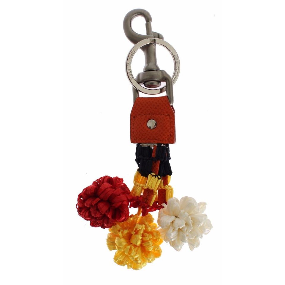 Dolce & Gabbana Red White Raffia Leather Clasp Finder Keyring Keychain