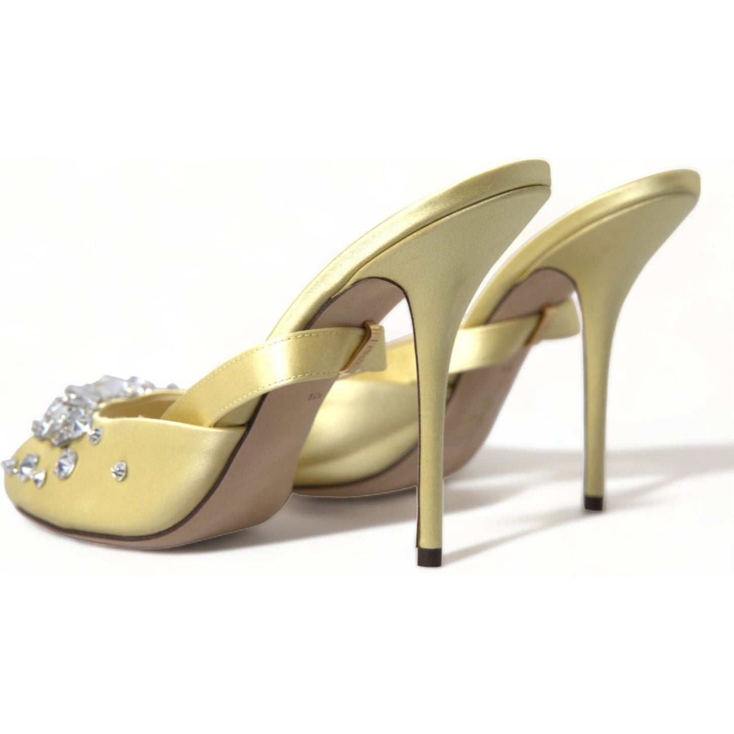 Dolce & Gabbana Yellow Satin Crystal Mary Janes Sandals
