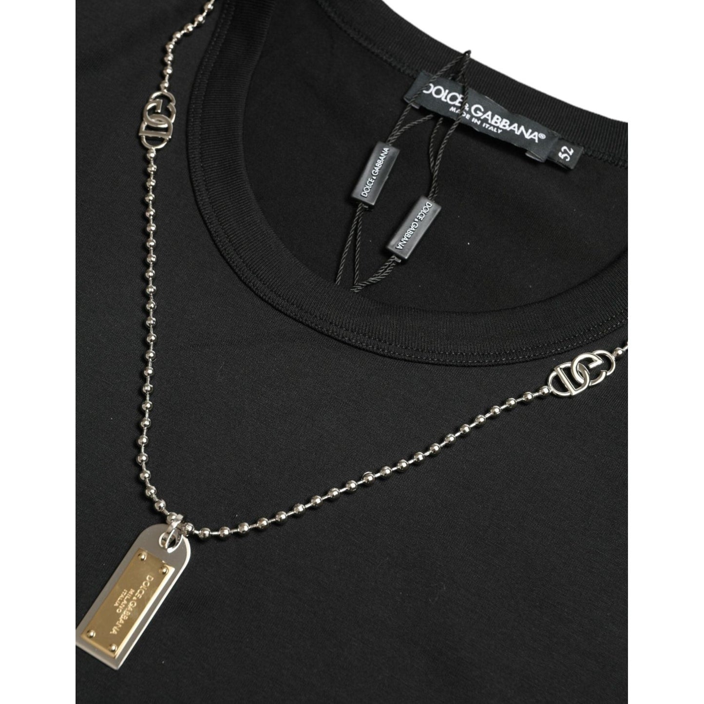 Dolce & Gabbana Black Cotton Dog Tag Round Neck T-shirt TSH84636-52