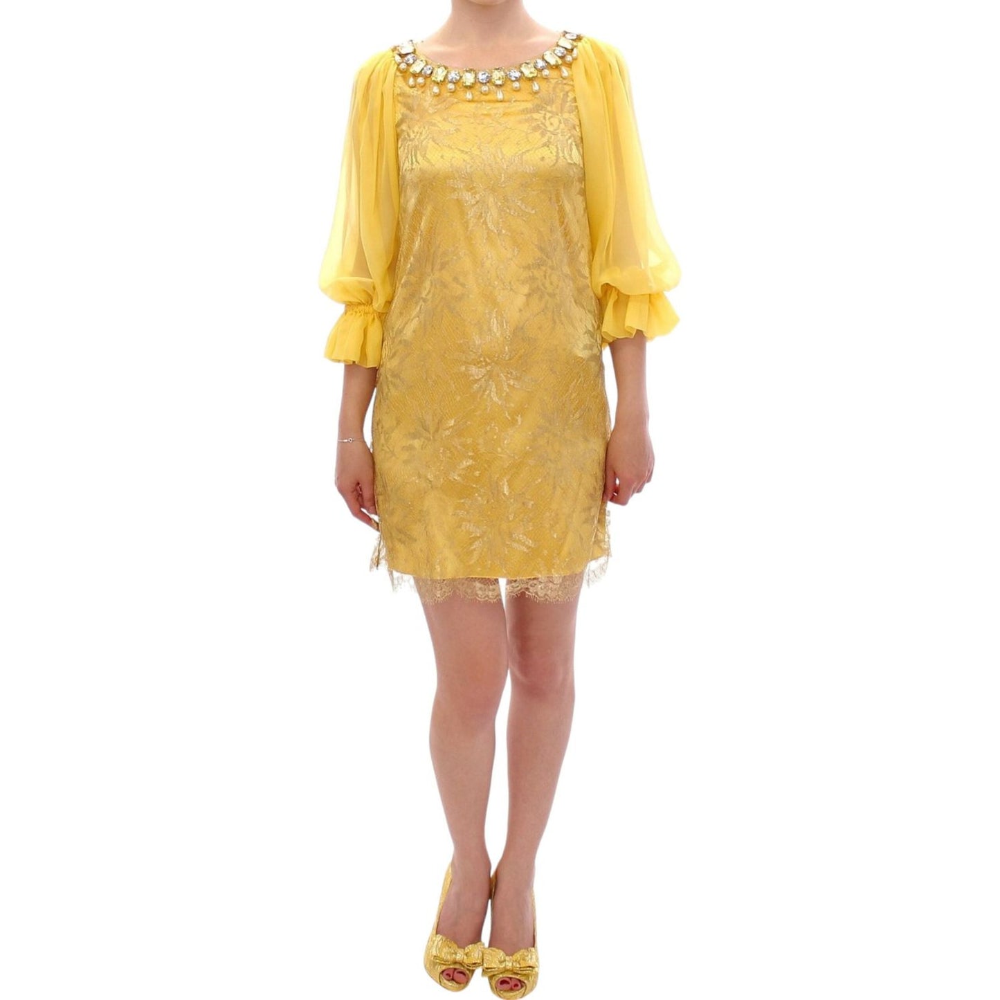 Dolce & Gabbana Yellow lace crystal mini dress