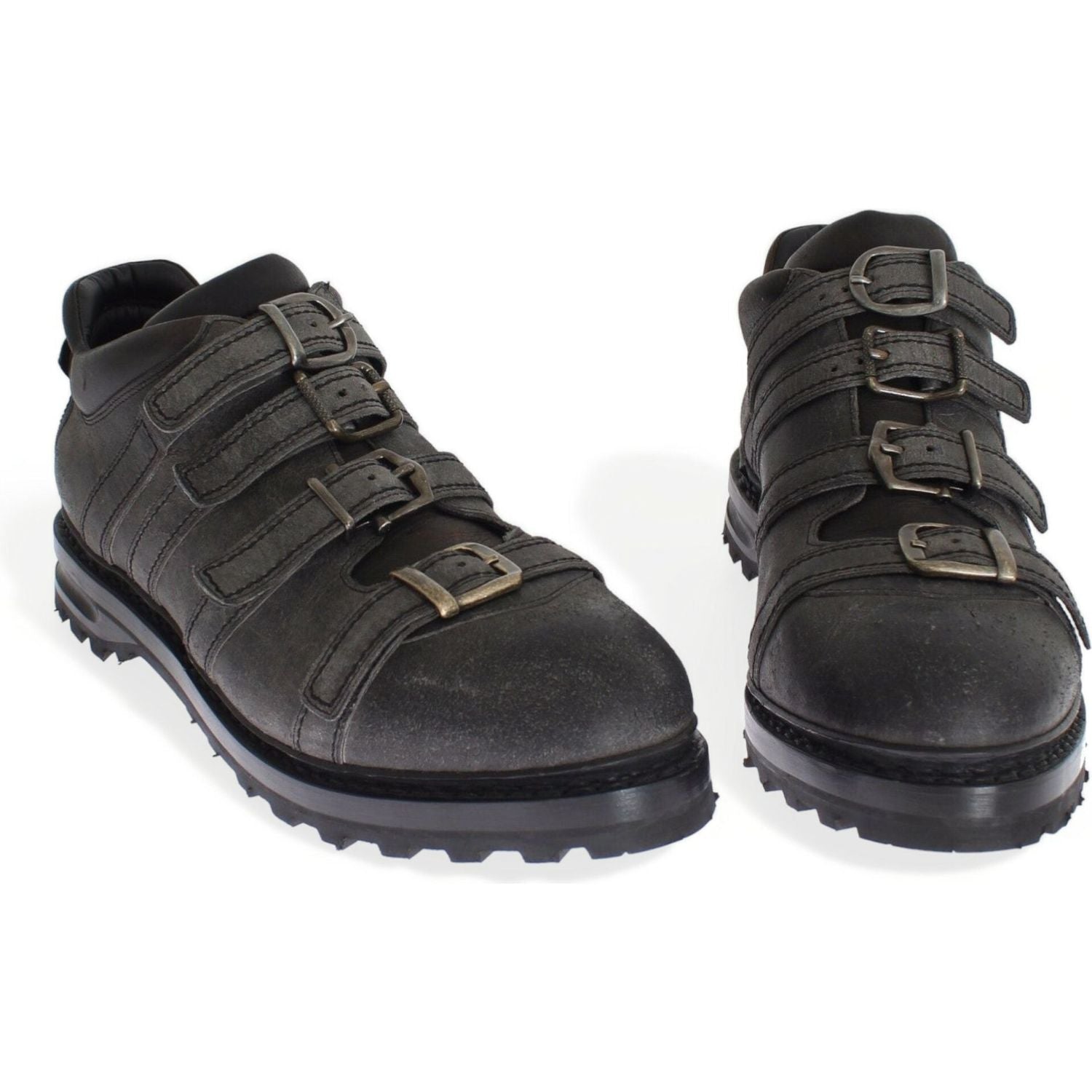 Dolce & Gabbana Gray Leather Ankle Strap Shoes Boots