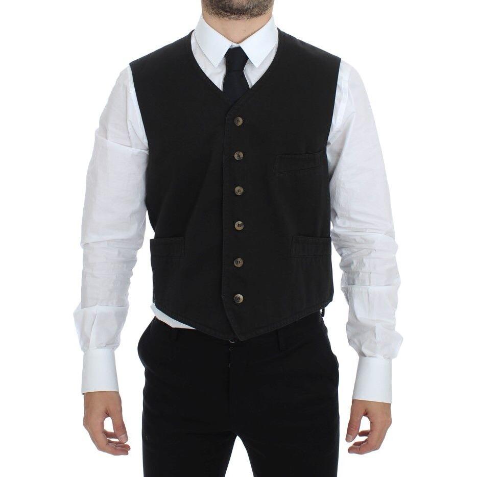 Dolce & Gabbana Black Cotton Blend Dress Vest Gilet