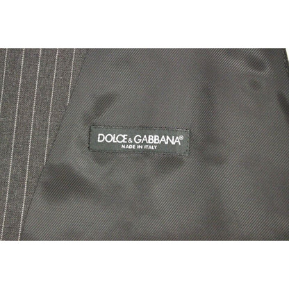 Dolce & Gabbana Gray Striped Wool Single Breasted Vest