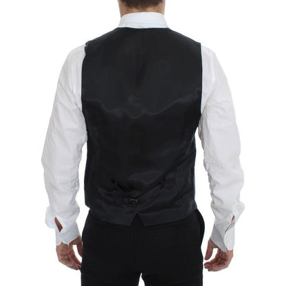 Dolce & Gabbana Gray Striped Wool Single Breasted Vest