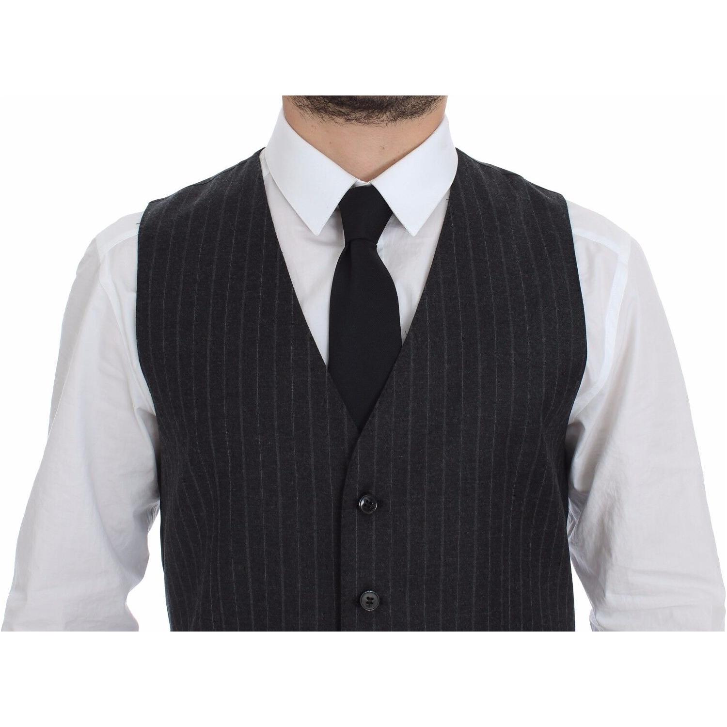 Dolce & Gabbana Gray Striped Wool Logo Vest Gilet Weste