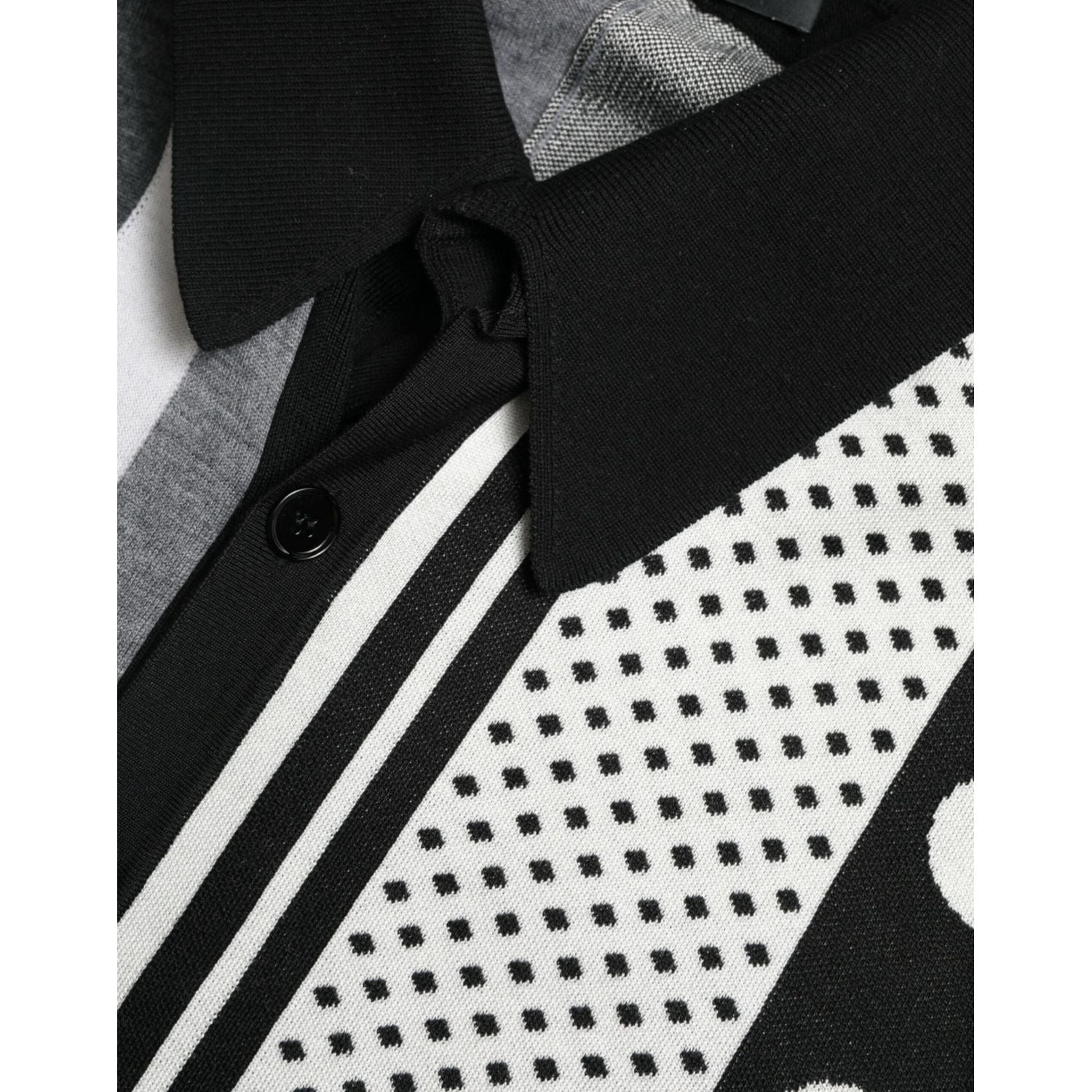 Dolce & Gabbana Black White Jumper Cardigan Polo Sweater