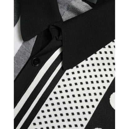 Dolce & Gabbana Black White Jumper Cardigan Polo Sweater
