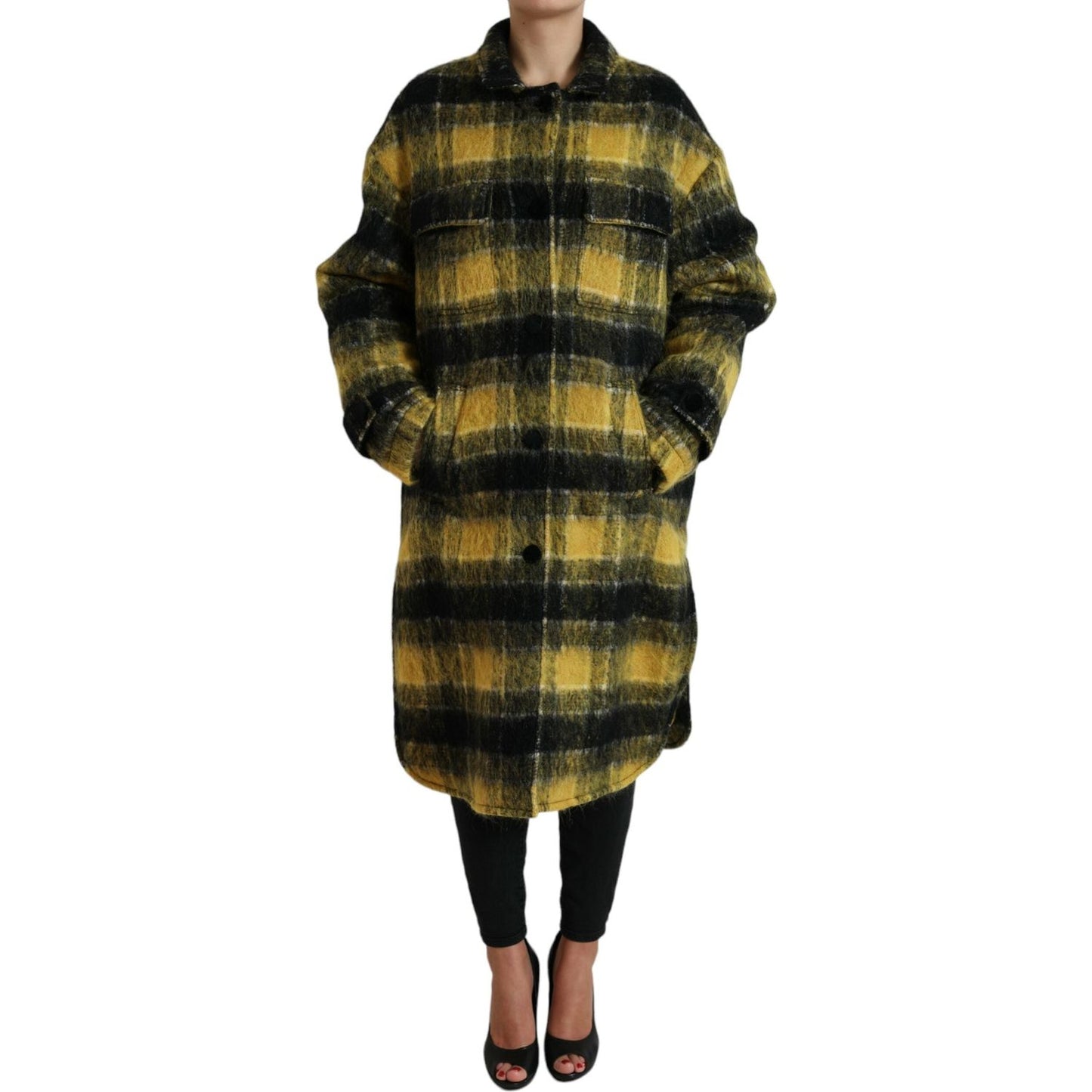 Dolce & Gabbana Yellow Plaid Long Sleeve Casual Coat Jacket 1728,67345645728,Clothing,Dolce & Gabbana,IT40|S,Jackets & Coats - Clothing,Jackets & Coats - Women - Clothing,Material: 27% Angora 26% Polyester Film Fiber 21% Wool 10% Nylon 8% Virgin Wool 8% M
