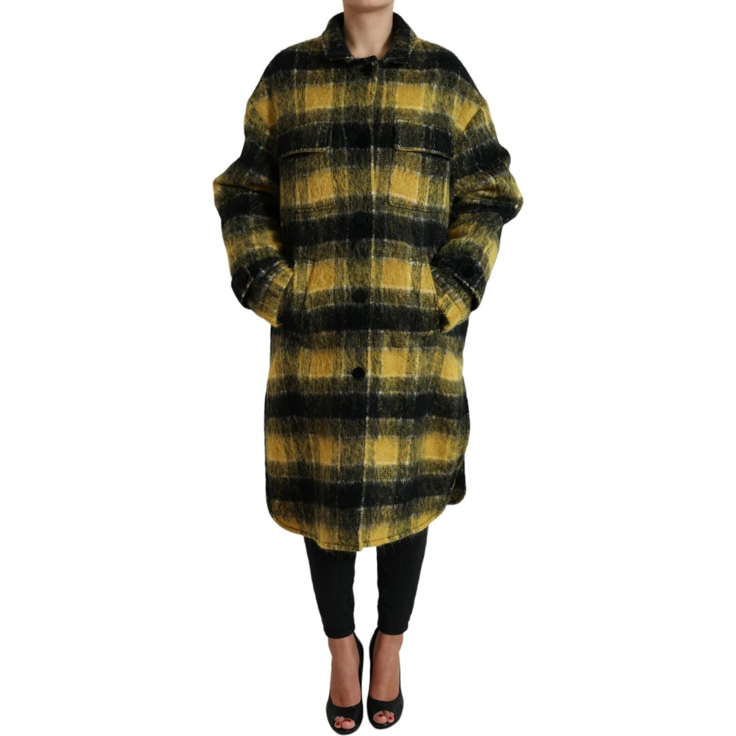 Dolce & Gabbana Yellow Plaid Long Sleeve Casual Coat Jacket