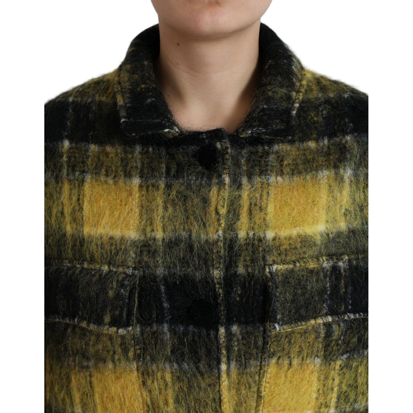 Dolce & Gabbana Yellow Plaid Long Sleeve Casual Coat Jacket 1728,67345645728,Clothing,Dolce & Gabbana,IT40|S,Jackets & Coats - Clothing,Jackets & Coats - Women - Clothing,Material: 27% Angora 26% Polyester Film Fiber 21% Wool 10% Nylon 8% Virgin Wool 8% M