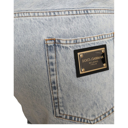 Dolce & Gabbana Multicolor Floral Print Denim Bermuda Shorts