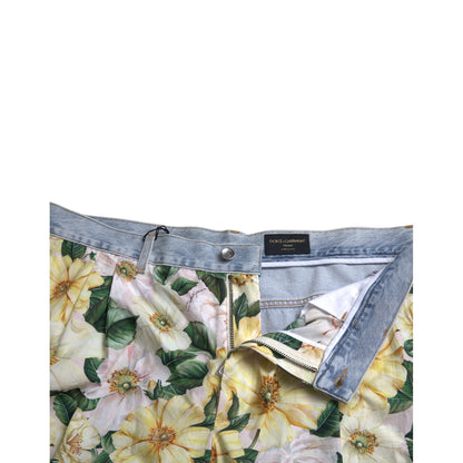 Dolce & Gabbana Multicolor Floral Print Denim Bermuda Shorts
