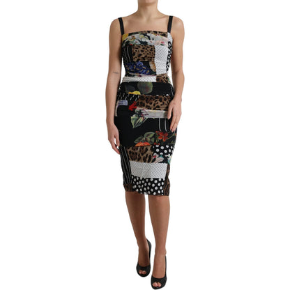 Dolce & Gabbana Multicolor Patchwork Midi Floral Leopard Bodycon Dress