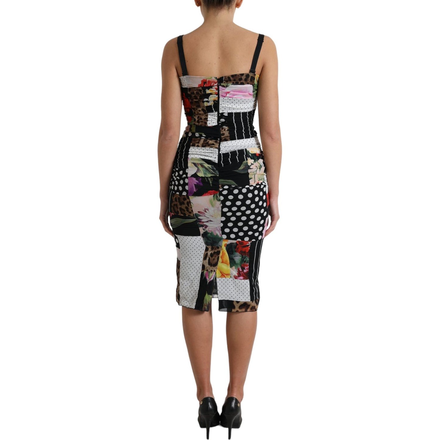 Dolce & Gabbana Multicolor Patchwork Midi Floral Leopard Bodycon Dress