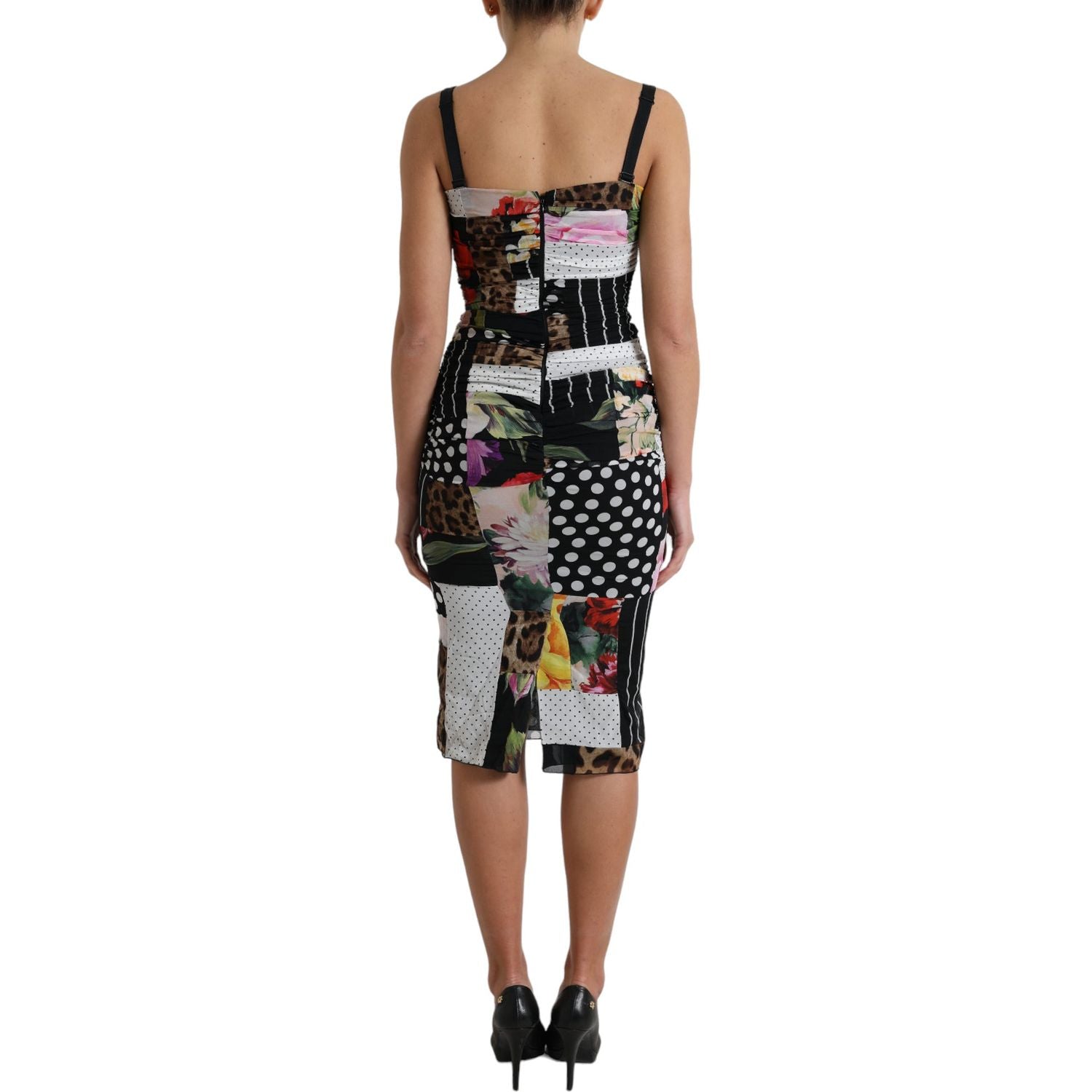 Dolce & Gabbana Multicolor Patchwork Midi Floral Leopard Bodycon Dress