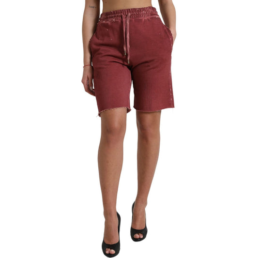 Dolce & Gabbana Maroon Cotton High Waist Sweatshorts Shorts PAN74899-40