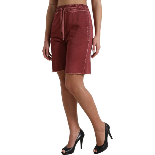 Dolce & Gabbana Maroon Cotton High Waist Sweatshorts Shorts PAN74899-40
