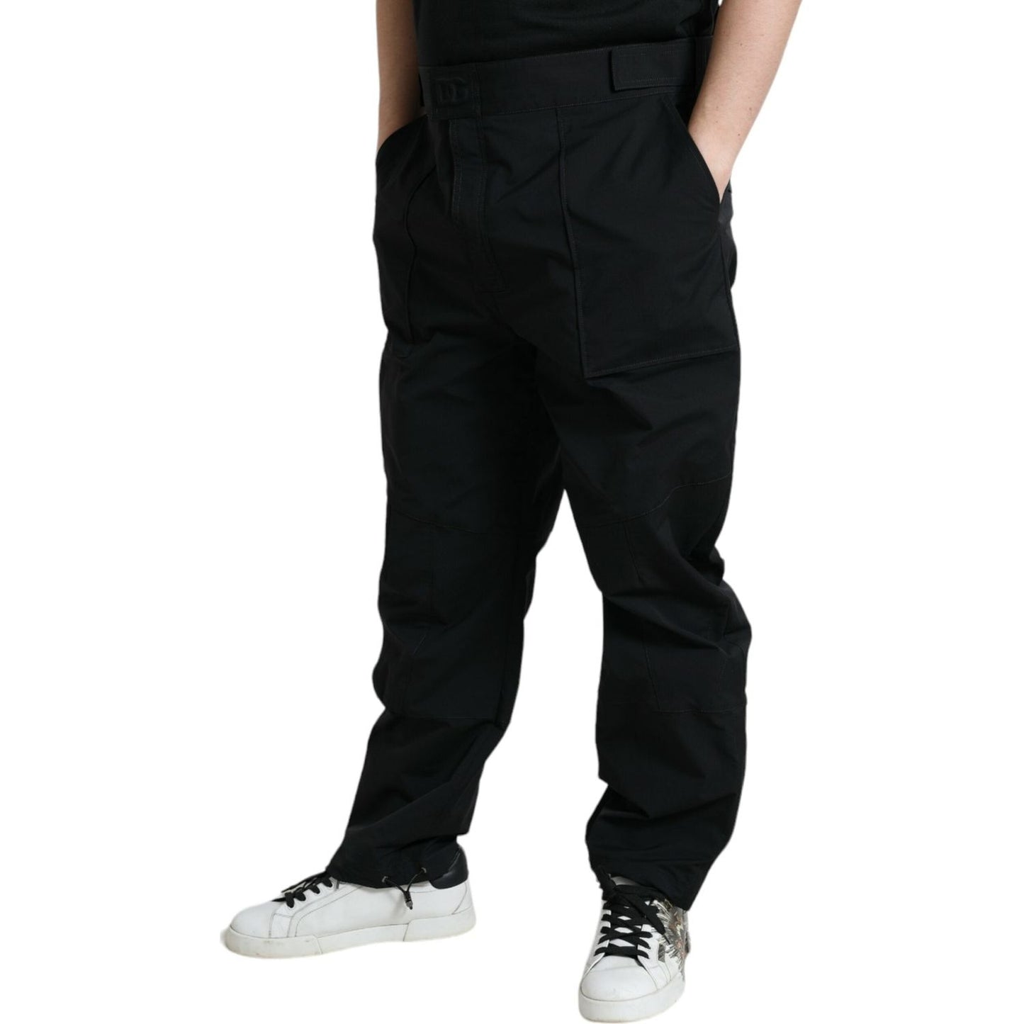 Dolce & Gabbana Black Polyester Logo Straight Pants