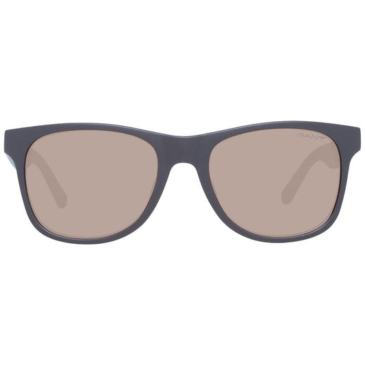 Gant brown men's trapezium sunglasses with full-rim plastic frame and mirrored lenses, UV protection, 55-19-145 size.