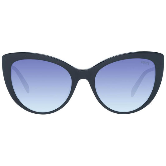 Emilio Pucci black cat eye sunglasses for women with gradient blue lenses and full-rim design, 100% UVA & UVB protection.