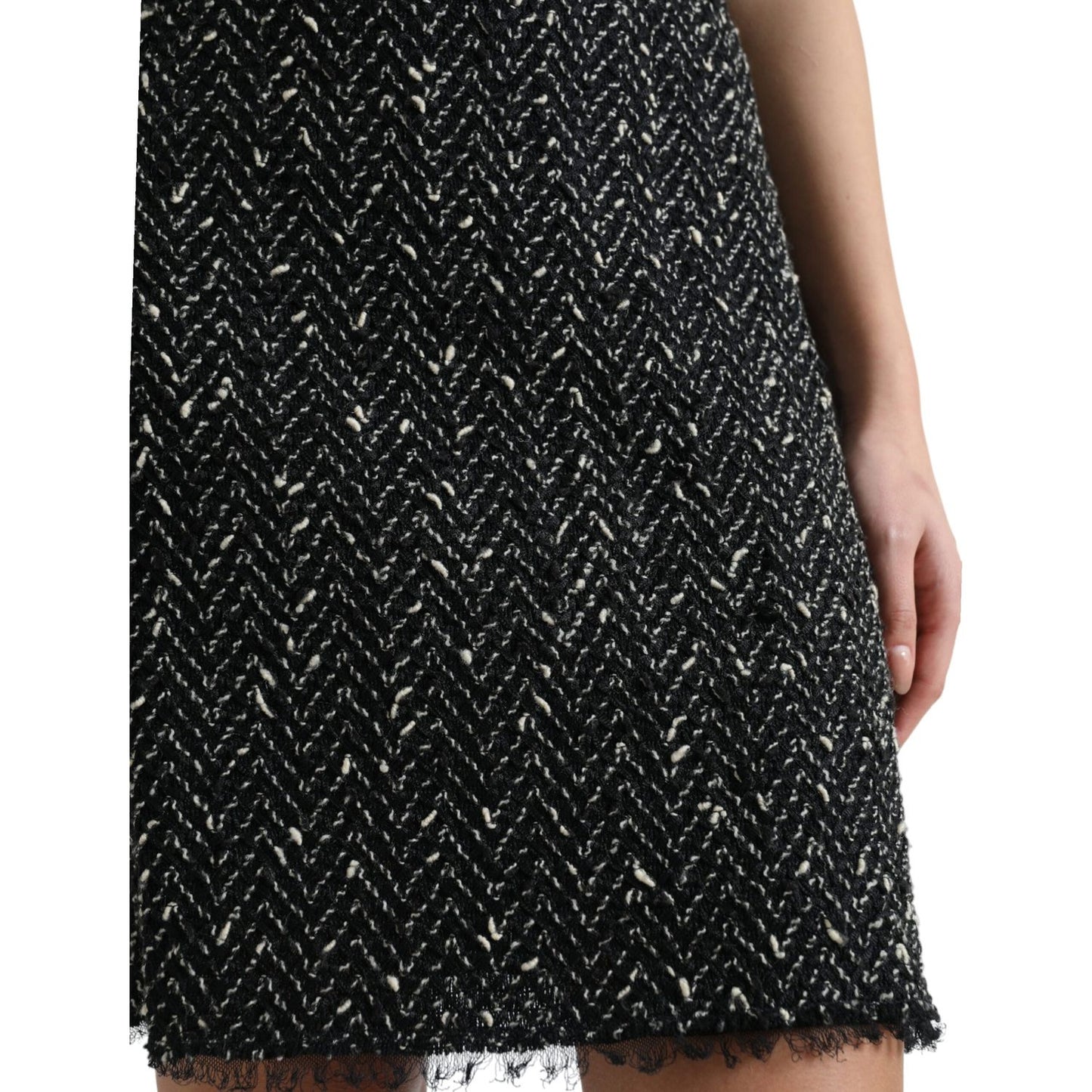 Dolce & Gabbana Black Wool Knit Tweed High Waist Mini Skirt