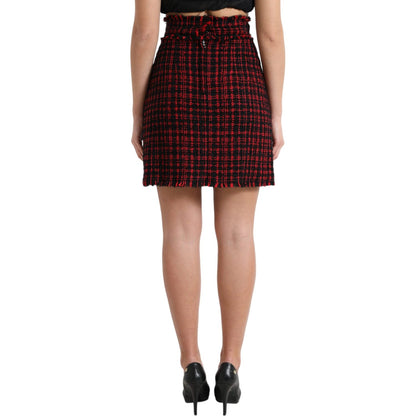 Dolce & Gabbana Black Red Cotton High Waist Tartan Tweed Mini Skirt