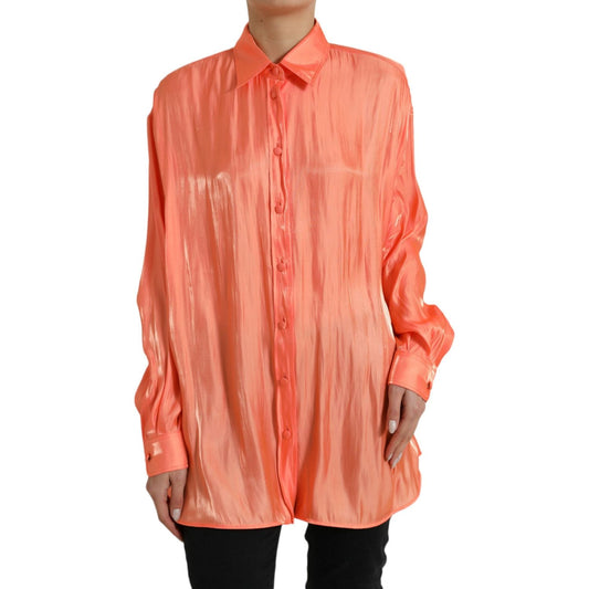 Dolce & Gabbana Elegant Coral Long Sleeve Polo Top Dolce & Gabbana Salmon