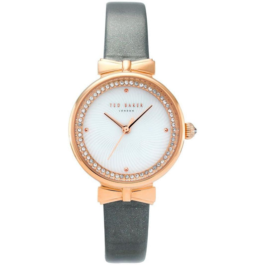Ted Baker Rose Gold Women's Watch, Quartz Analog, Rhine Stone, Stainless Steel Case, Grey Leather Strap, Fashion Style