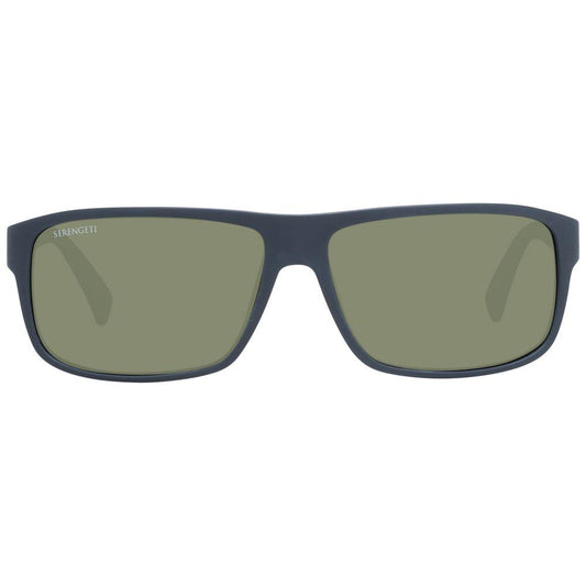 Serengeti Gray Unisex Sunglasses with photochromatic polarized green lenses, full-rim plastic frame, 100% UV protection.