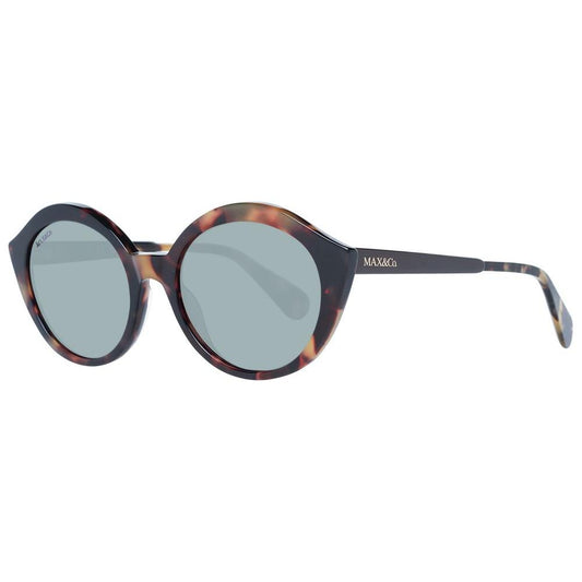 Max & Co Brown Women's Sunglasses, round plastic frame, full-rim style with green lenses, 100% UVA & UVB protection, size 54-19-140.