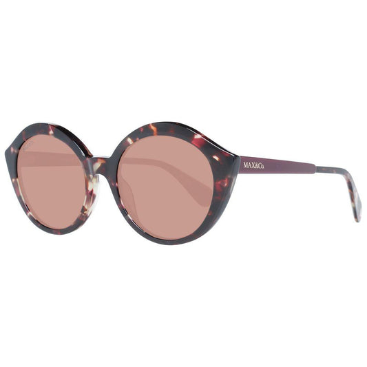 Max & Co round brown women's sunglasses with full-rim plastic frame and mirrored lenses, 100% UVA & UVB protection. Includes branded case.