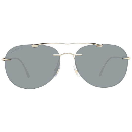 Longines Gold Men's Aviator Sunglasses with Rimless Metal Frame and Grey Plastic Lenses, 100% UVA & UVB Protection, Size 62-16-135.