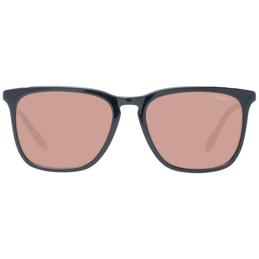 Hackett black acetate men's sunglasses with brown plastic lenses, square full-rim style, 100% UVA & UVB protection, size 54-17-145.