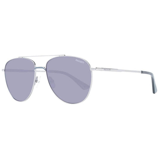 Hackett gray men's aviator sunglasses with stainless steel frame and plastic lenses offering 100% UVA & UVB protection.
