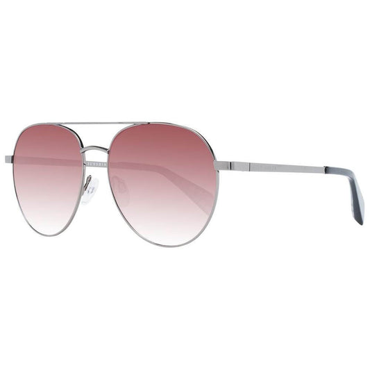 Ted Baker gray aviator sunglasses for men with gunmetal metal frame and brown gradient lenses, 100% UV protection.