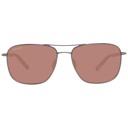 Serengeti Gray Men's Aviator Sunglasses in Gunmetal with Polarized Brown Lenses, Full-Rim Metal Frame, Size 58-16-145.