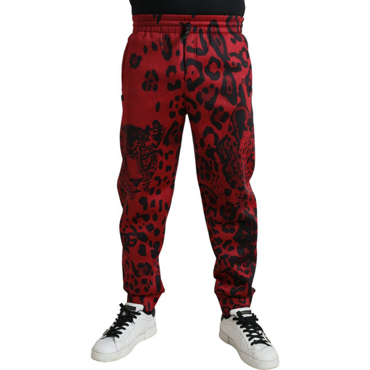 Dolce & Gabbana Elegant Leopard Print Joggers in Red and Black Dolce & Gabbana Black