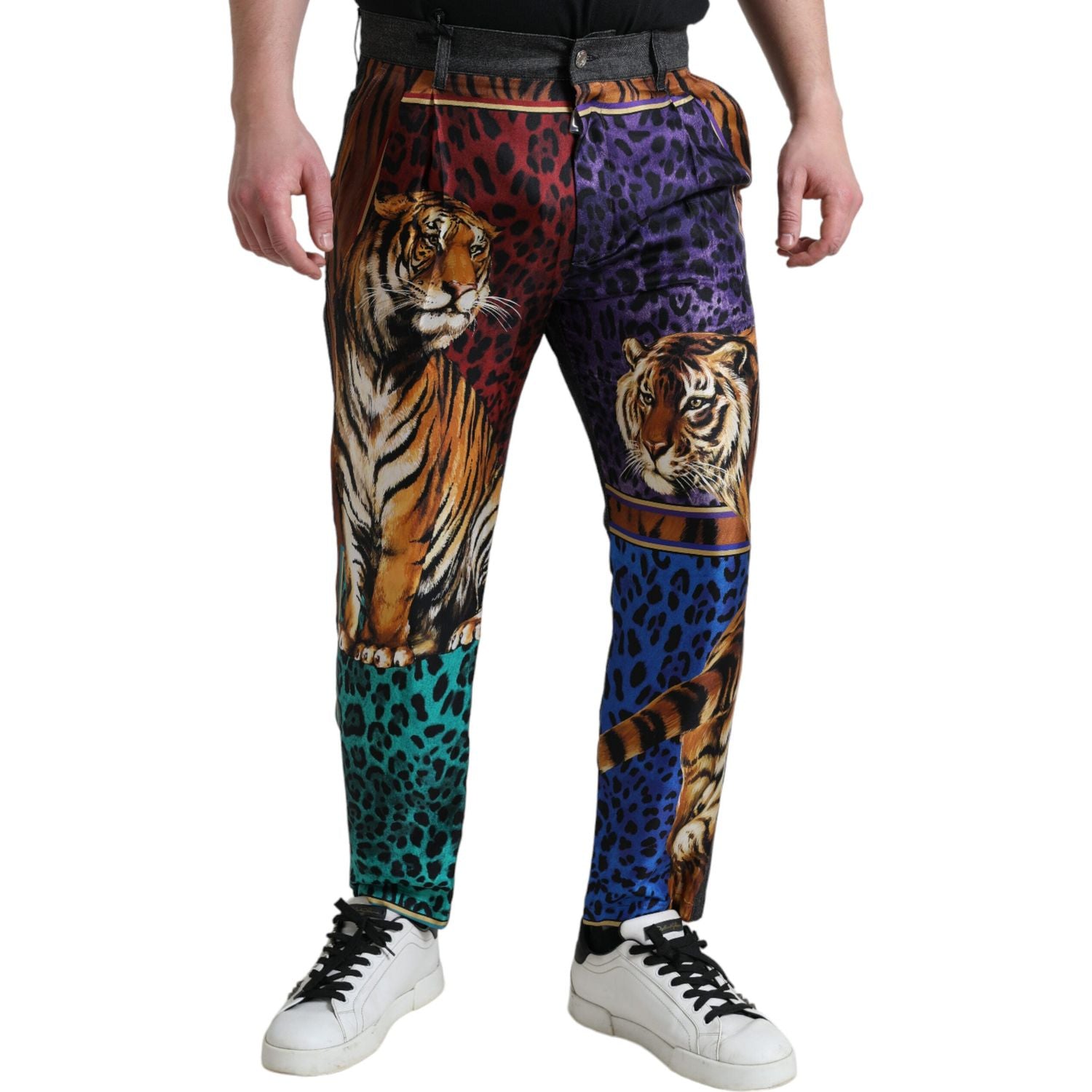 Dolce & Gabbana Multicolor Tiger Cotton Loose Denim Jeans