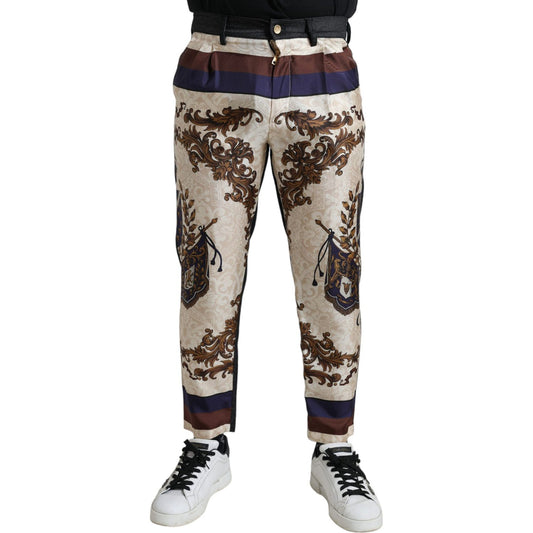 Dolce & Gabbana Elegant Silk Skinny Pants with Heraldic Print Dolce & Gabbana Dark Slate Gray