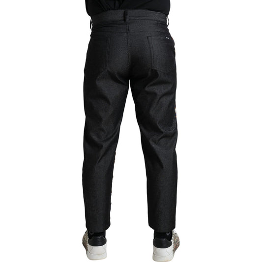Dolce & Gabbana Elegant Silk Skinny Pants with Heraldic Print Dolce & Gabbana Black