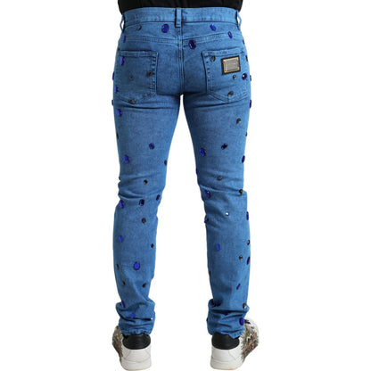 Dolce & Gabbana Blue Crystal Embellished Skinny Denim Jeans