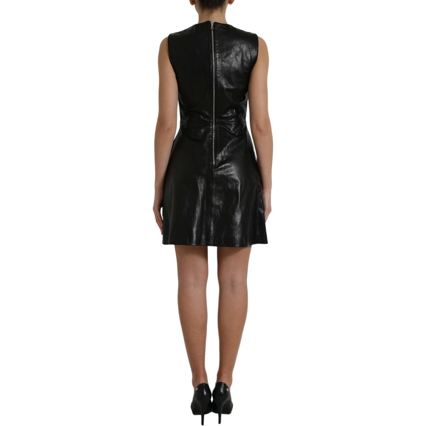Valentino Shiny Black Nylon Cut Out A-line Mini Dress