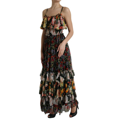 Dolce & Gabbana Multicolor Floral Chiffon Tiered Maxi Dress