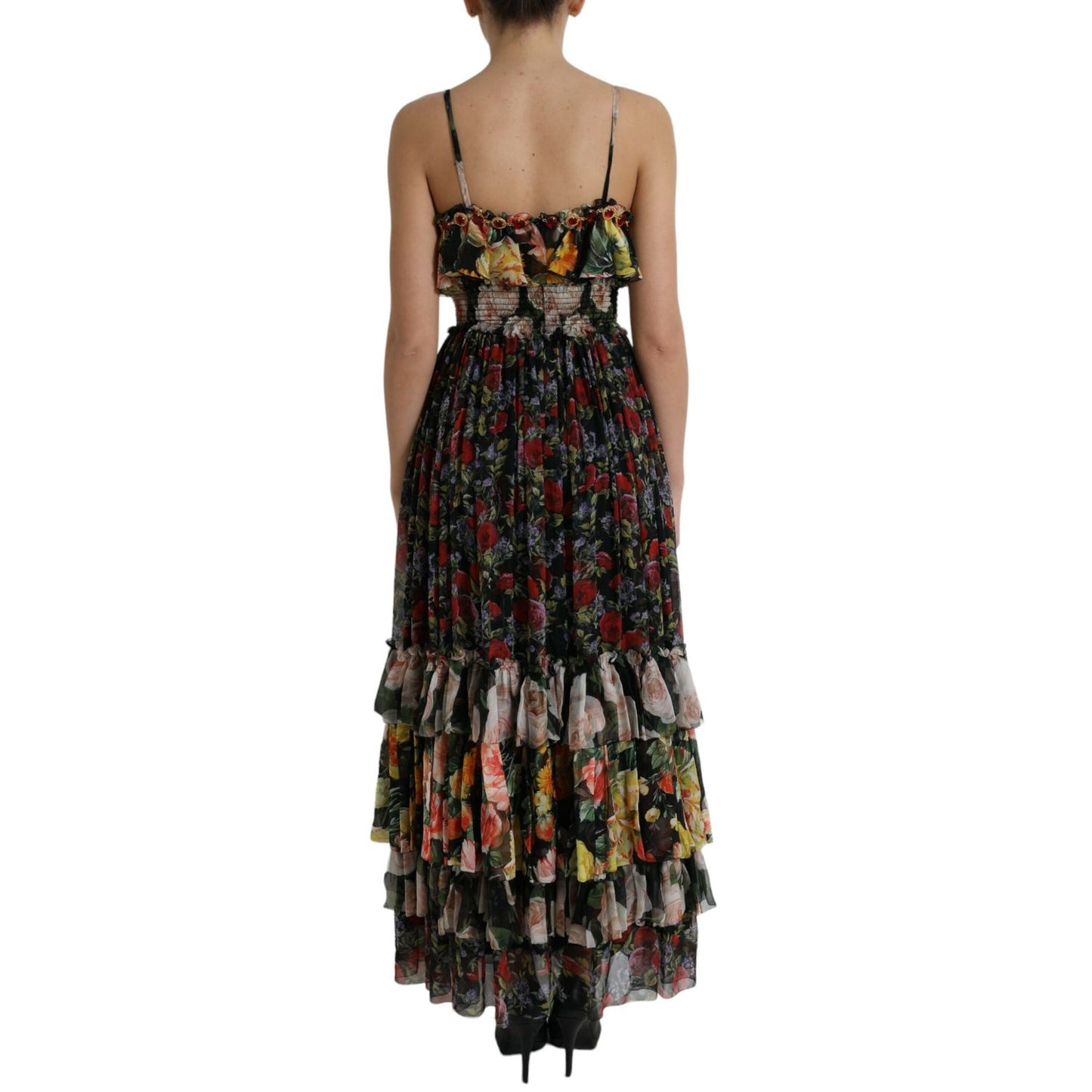 Dolce & Gabbana Multicolor Floral Chiffon Tiered Maxi Dress
