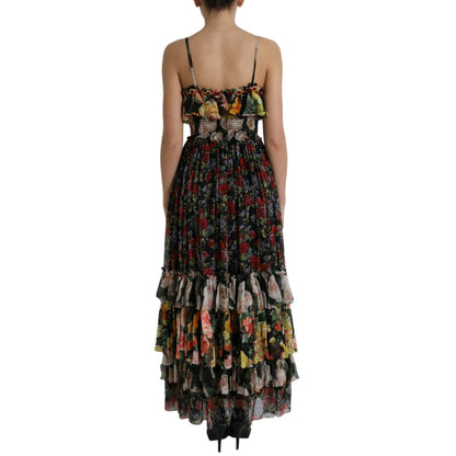 Dolce & Gabbana Multicolor Floral Chiffon Tiered Maxi Dress