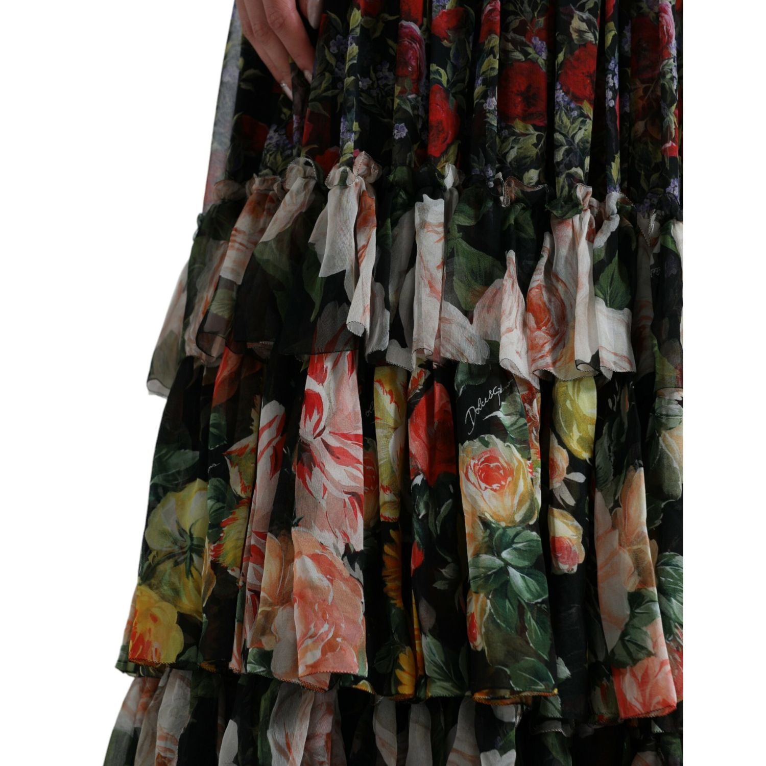 Dolce & Gabbana Multicolor Floral Chiffon Tiered Maxi Dress