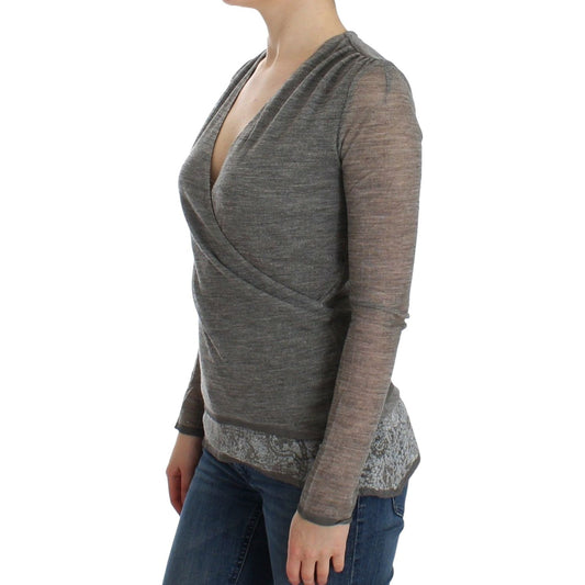 Ermanno Scervino Gray Wool Blend Stretch Long Sleeve Sweater SIG12586-2
