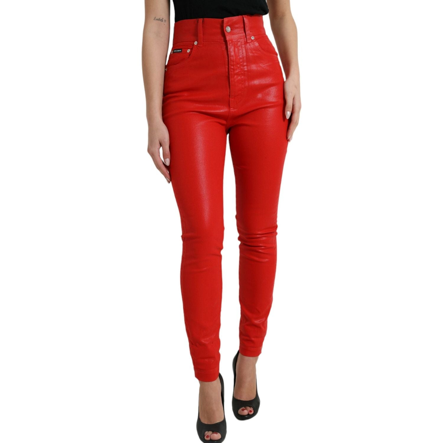 Dolce & Gabbana Red Cotton High Waist Skinny Denim Jeans